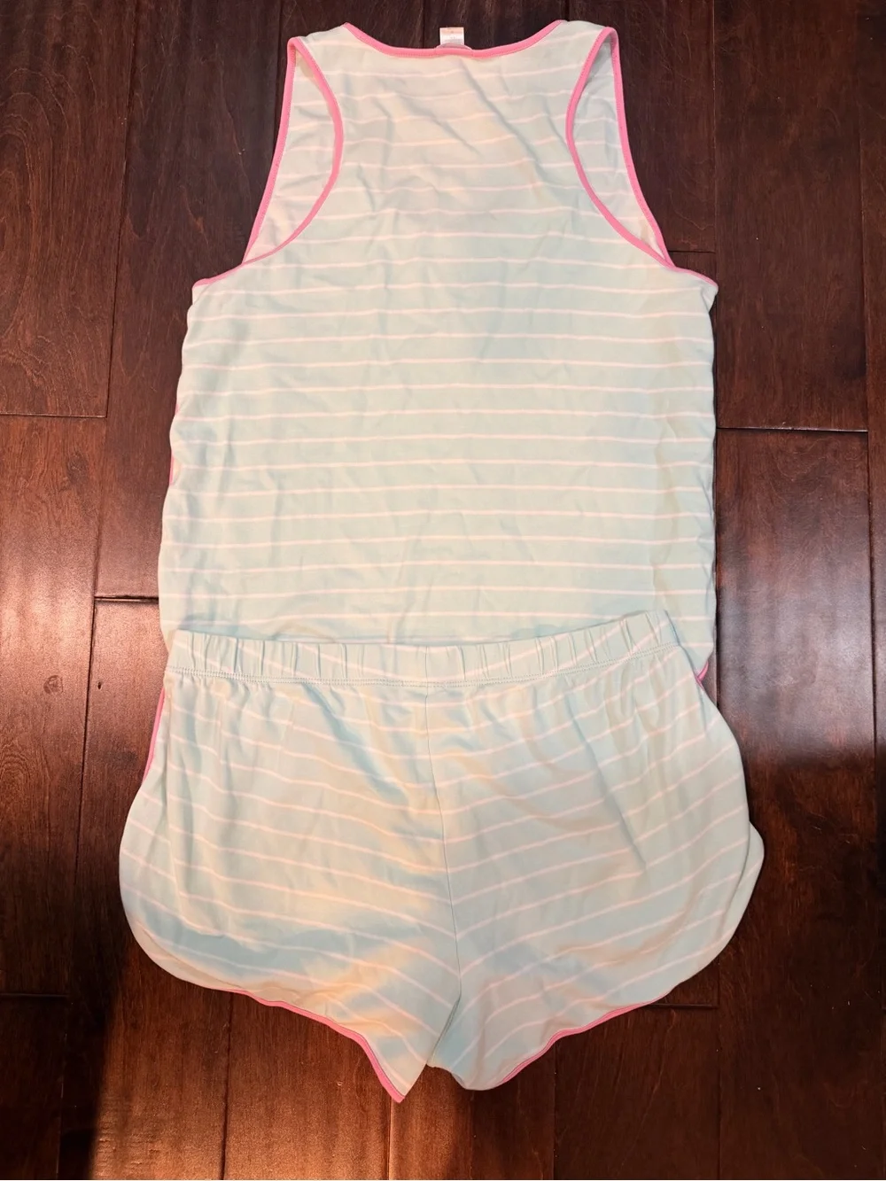 LAKE Light Mint Stripe Tank & Short Pajama Set with Pink Trim Pima Cotton Size M